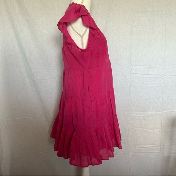 Tiered Ruffle Sleeve Dress Pink V Neck Casual Summer Sun Dress Sundance - Picture 3 of 6
